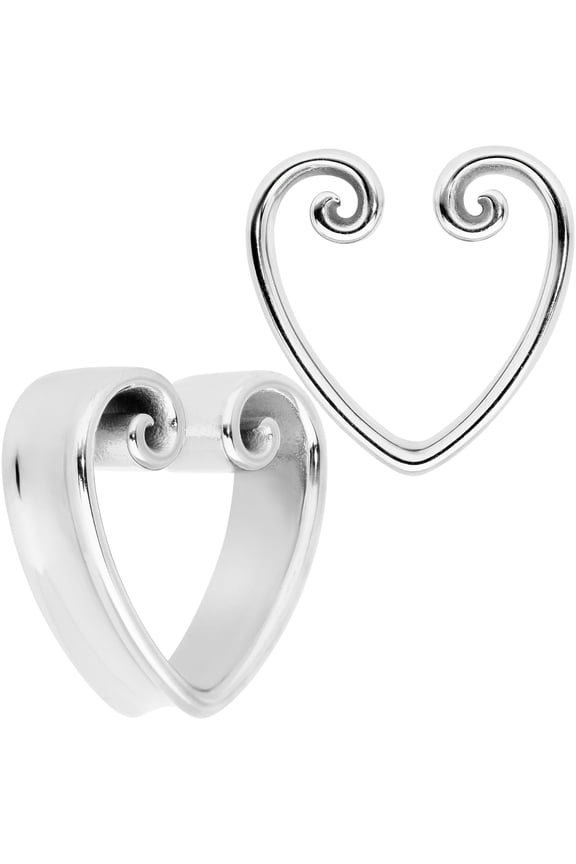 25mm Womens 2Pc Stainless Steel Curl Heart Saddle Tunnel Plug Earring Ear Plug Gauges Set of 2