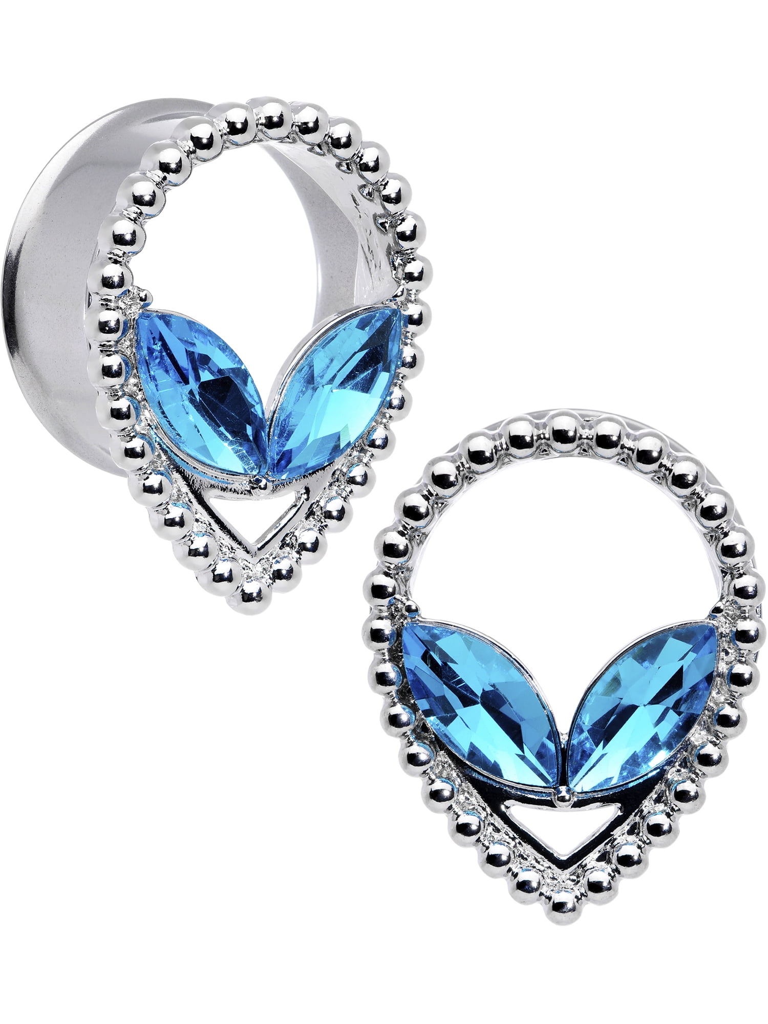 Body Candy 25mm Womens 2Pc Steel Blue Accent Alien Double Flare Tunnel Plug Earring Ear Plug Gauges Set of 2