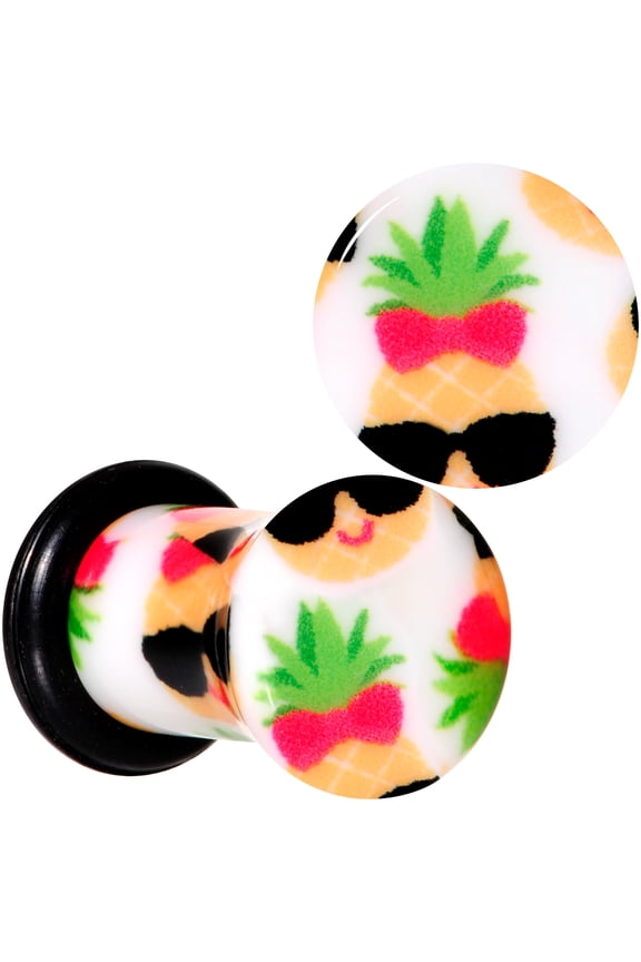 2G 2Pc Ear Plugs White Acrylic Cool Pineapple Single Flare Ear Plug Gauges Set of 2 6mm