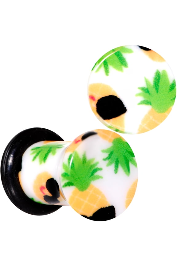2G 2Pc Ear Plugs White Acrylic Happy Pineapple Single Flare Ear Plug Gauges Set of 2 6mm