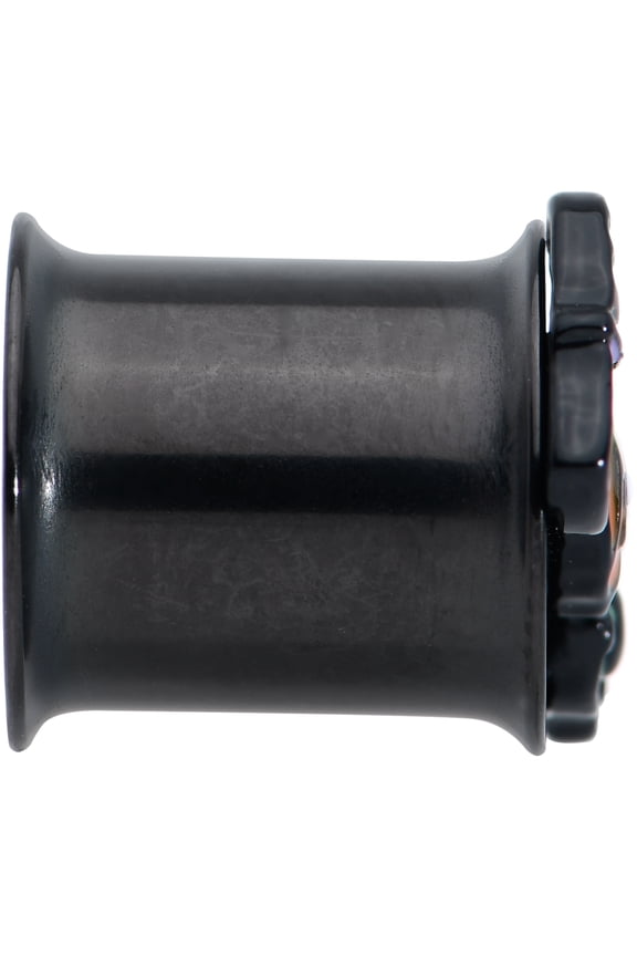 2Pc Black PVD 316L Steel Boo Party 00G Double Flare Tunnel Plug Earring Ear Plug Gauges Set of 2