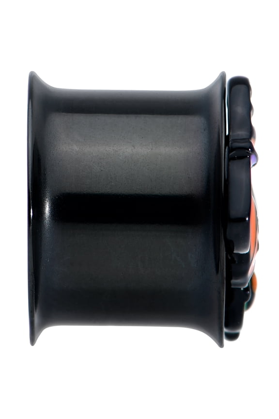 2Pc Black PVD 316L Steel Boo Party 9/16 Double Flare Tunnel Plug Earring Ear Plug Gauges Set of 2