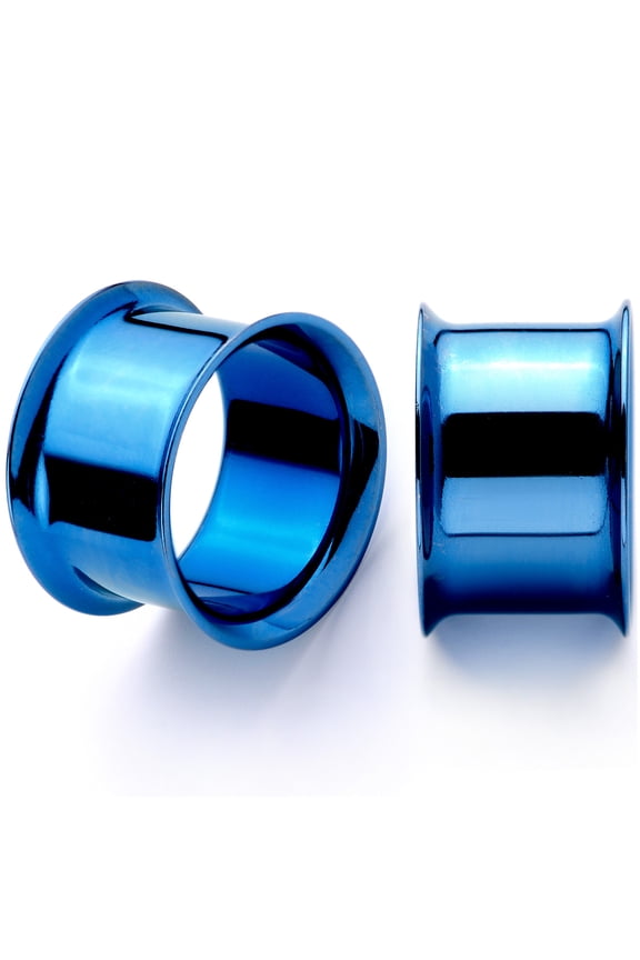 2Pc Blue Anodized Steel 14mm Double Flare Flesh Tunnel Plug Ear Plug Gauges Set of 2 9/16"