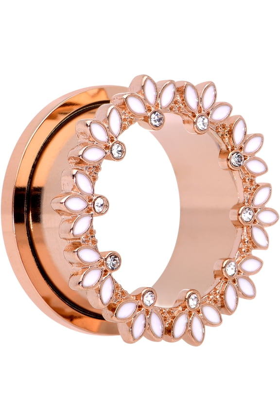 2Pc Plated Steel Rosy White Leaves 13/16" Double Flare Screw Fit Tunnel Plug Ear Plug Gauges Set