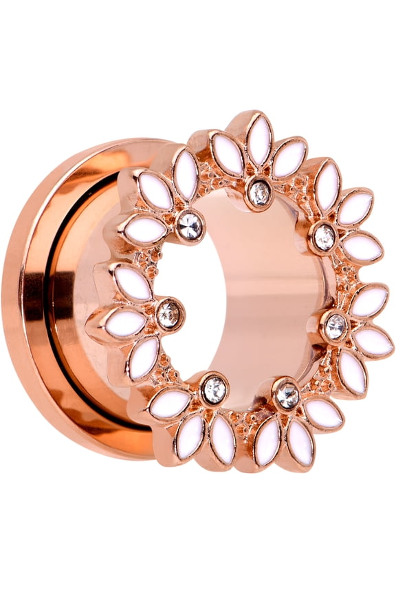 2Pc Plated Steel Rosy White Leaves 9/16" Double Flare Screw Fit Tunnel Plug Ear Plug Gauges Set