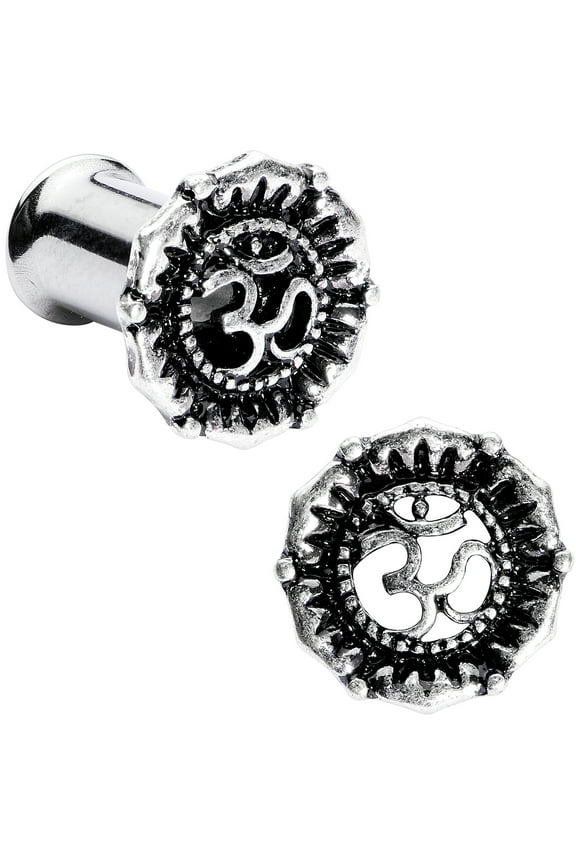 2Pc Steel 6mm Double Flare Tunnel Plug Yoga Ohm Ear Plug Gauges Set of 2 2 Gauge