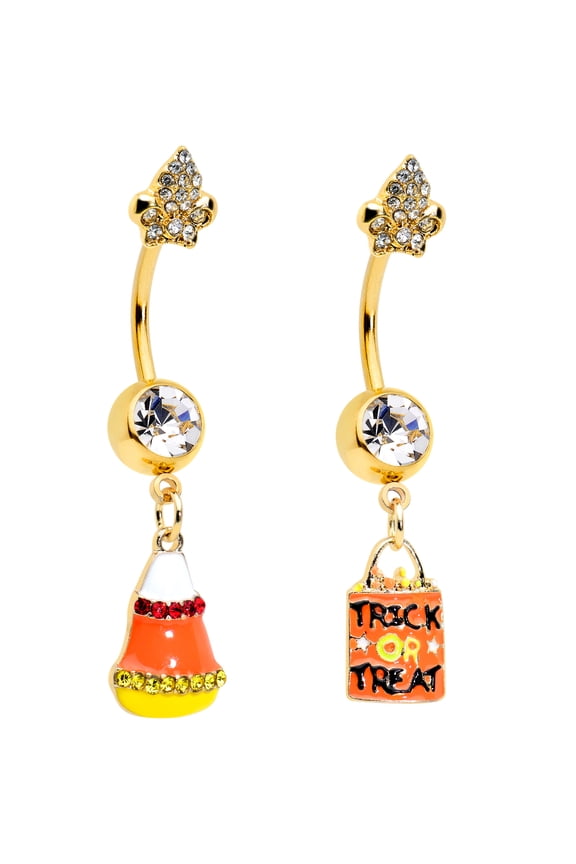 2Pc Womens PVD Steel Piercing Clear Treat Bag Candy Corn Dangle Belly Button Rings