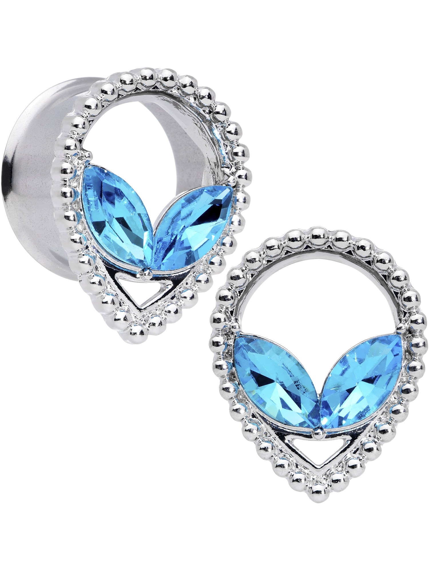 Body Candy 3/4" Womens 2Pc Steel Blue Accent Alien Double Flare Tunnel Plug Earring Ear Plug Gauges Set of 2