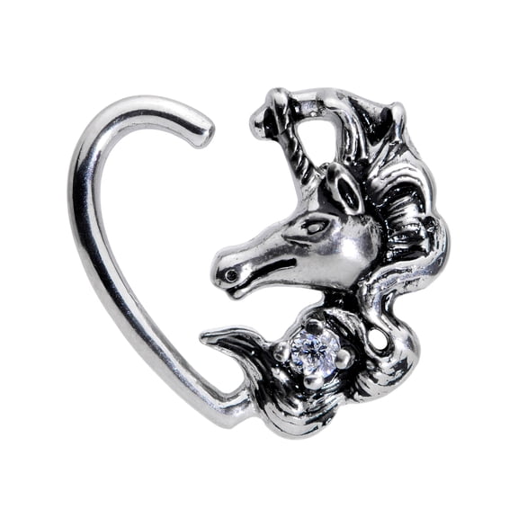 Body Candy 3/8" 16G Steel Clear Accent Unicorn Left Heart Closure Ring Daith Helix Tragus Rook 10mm