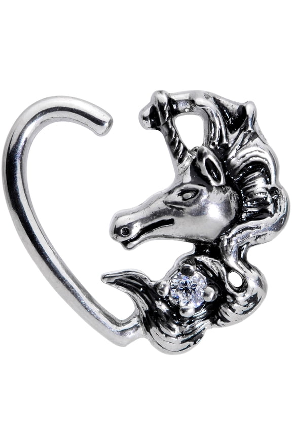 3/8" 16G Steel Clear Accent Unicorn Left Heart Closure Ring Daith Helix Tragus Rook 10mm