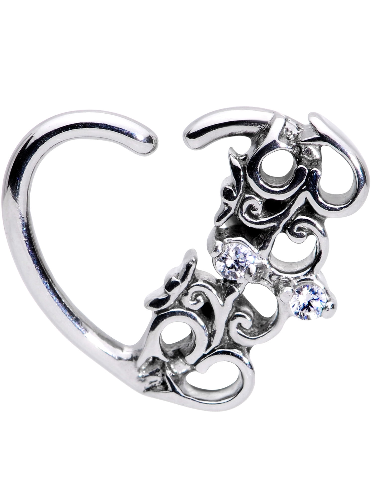 Body Candy 3/8" Womens 16G Steel Clear Accent Love Left Heart Closure Ring Daith Helix Tragus