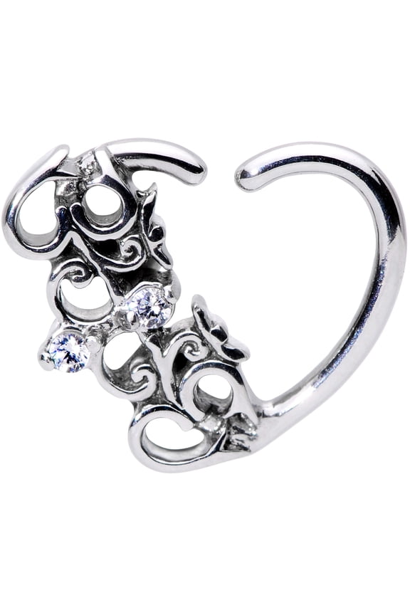3/8" Womens 16G Steel Clear Accent Love Right Heart Closure Ring Daith Helix Tragus Rook 10mm