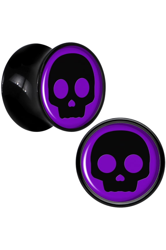 34/64" 2PC Black Acrylic Purple Simple Skull Saddle Plugs Double Flare Plug Ear Plug Gauges 13mm