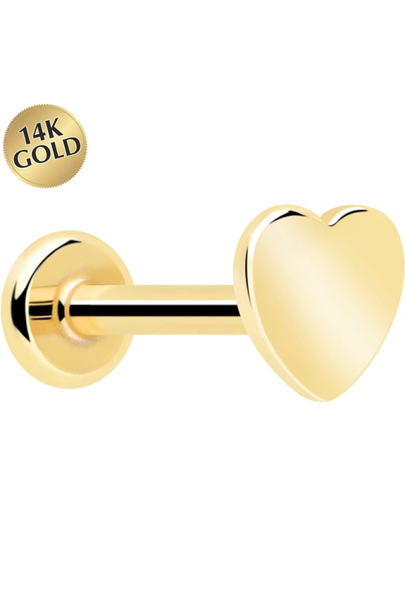 3mm Heart 14k Solid Gold Flat Back Earring for Women - Threadless Push-In Yellow Gold Stud Cartilage Earring, Helix Piercing Jewelry, Small Stud Earring Women Men