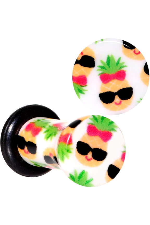 4G 2Pc Ear Plugs White Acrylic Cool Pineapple Single Flare Ear Plug Gauges Set of 2 5mm