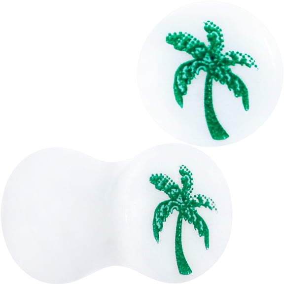 Body Candy 4G Womens 2PC White Acrylic Green Palm Tree Saddle Plugs Double Flare Plug Ear Plug Gauges