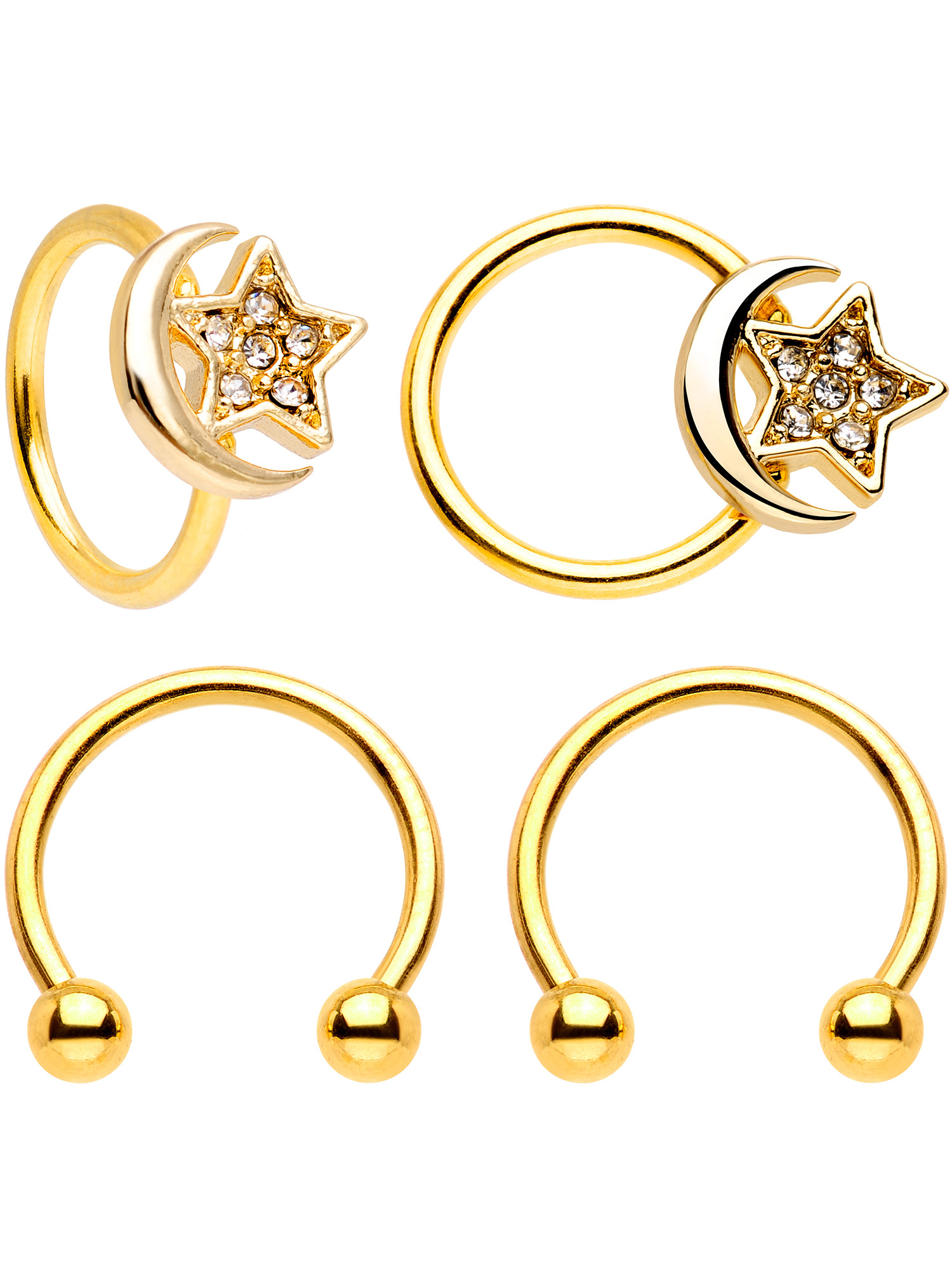Body Candy 4PC Moon Star Stainless Steel Captive Horseshoe 16 Gauge Lip
