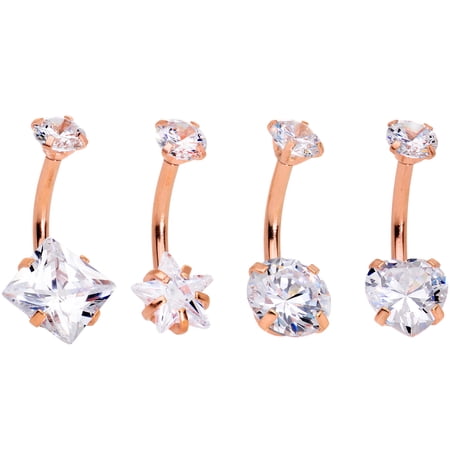 Body Candy 4Pc 14G Plated Steel Navel Ring Piercing Clear Accent Assorted Shape Belly Button Ring 1/2" 12mm