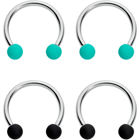 Body Candy 4Pc 16G Steel Black Teal Matte Ball Horseshoe Circular Barbell Cartilage Septum Ring Set 3/8"