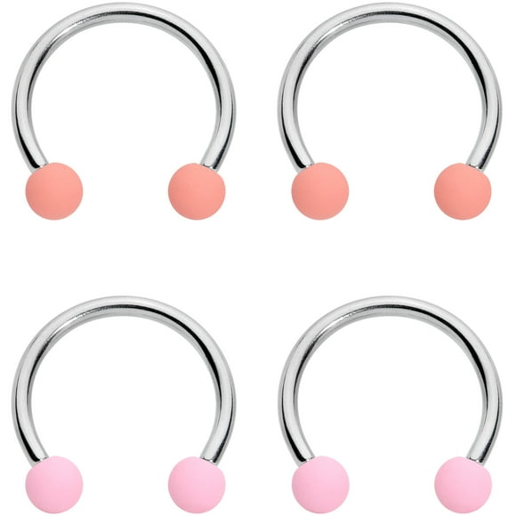 Body Candy 4Pc 16G Steel Peach Pink Matte Ball Horseshoe Circular Barbell Cartilage Septum Ring Set 3/8"