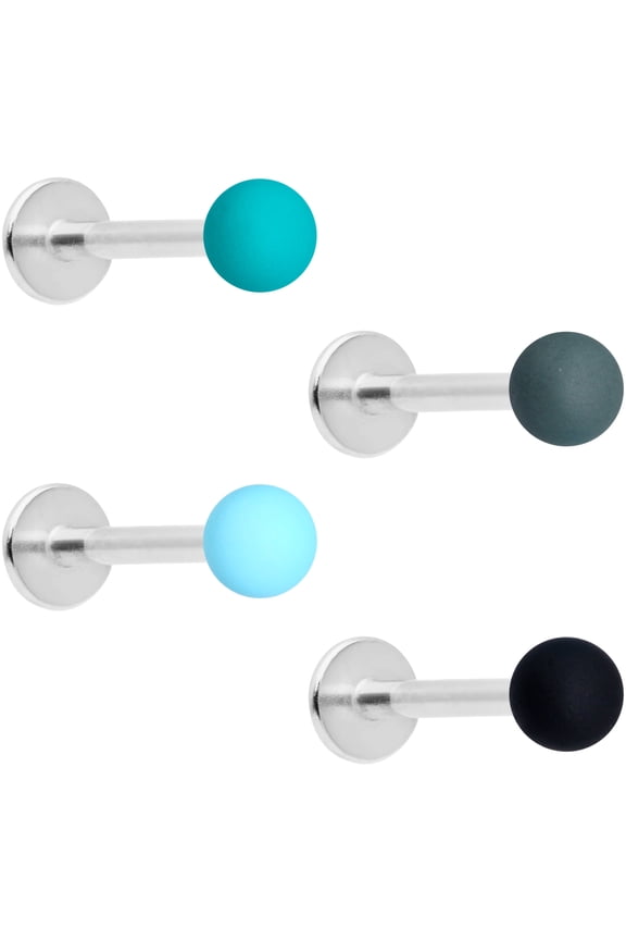 4Pc Womens 16G Steel Blue Green Grey Black Soft Matte Labret Monroe Lip Ring Tragus 5/16"