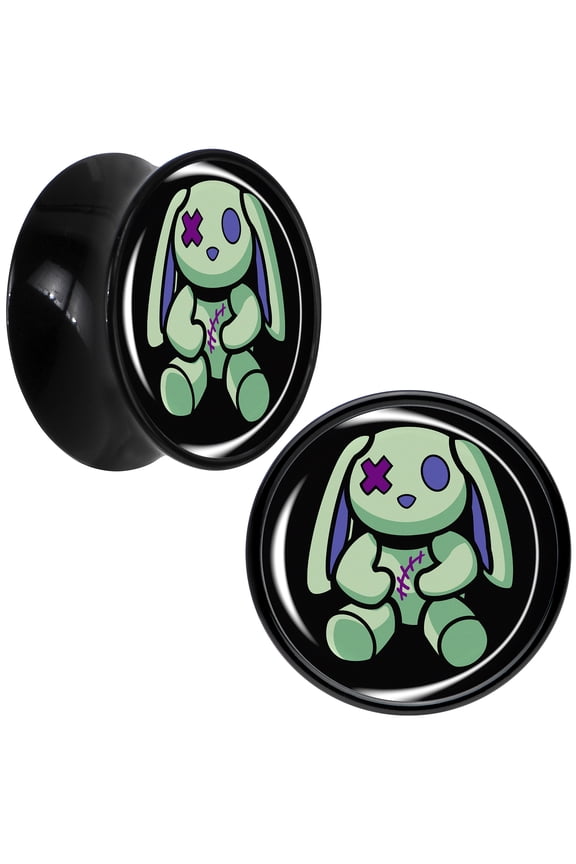 5/8" 2PC Black Acrylic Zombie Bunny Saddle Plugs Double Flare Plug Ear Plug Gauges 16mm