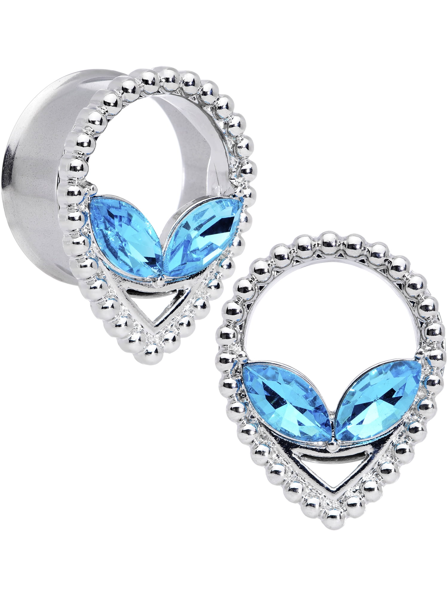 Body Candy 7/8" Womens 2Pc Steel Blue Accent Alien Double Flare Tunnel Plug Earring Ear Plug Gauges Set of 2