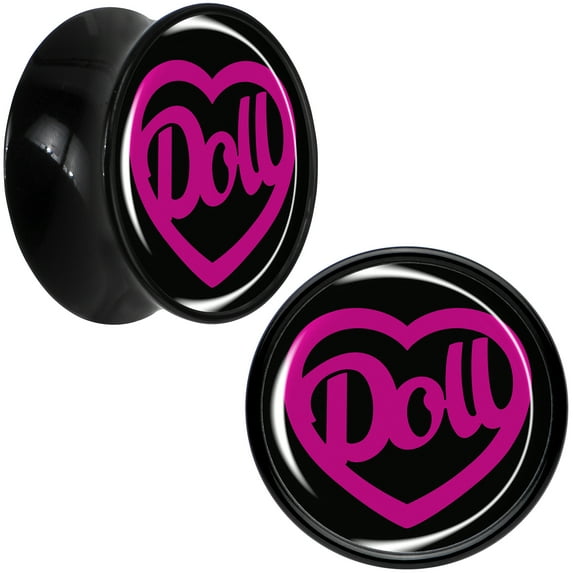 Body Candy 9/16" 2PC Black Acrylic Hollow Heart Doll Word Saddle Plugs Double Flare Plug Ear Plug Gauges 14mm