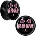 thumbnail image 1 of Body Candy 9/16" 2PC Black Acrylic RAWR Kitty Cat Saddle Plugs Double Flare Plug Ear Plug Gauges 14mm, 1 of 4