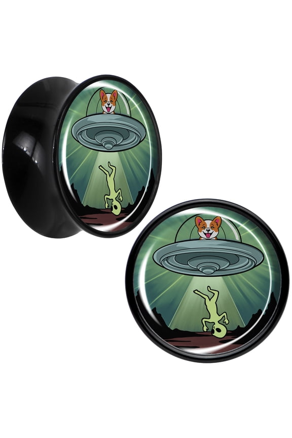 9/16" 2PC Black Acrylic Reverse Alien UFO Abduction Saddle Plugs Double Flare Plug Ear Plug Gauges 14mm