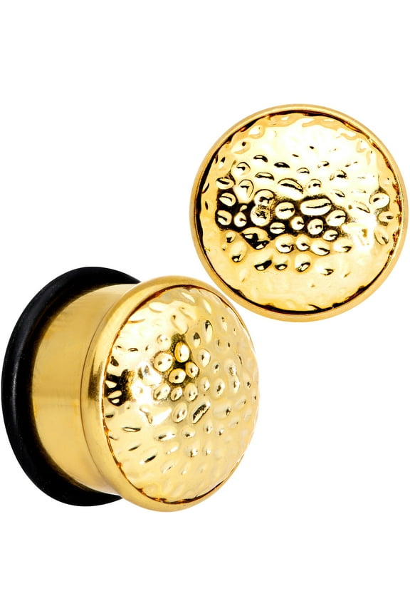 9/16" 2Pc Ear Plugs Plated Steel Hammered Finish Single Flare Ear Plug Gauges Set of 2 14mm