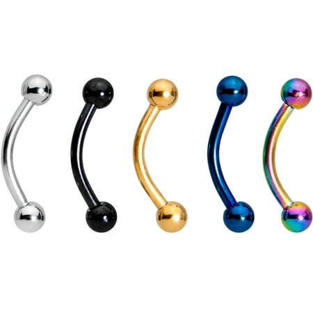 Body Candy Anodized Titanium Steel Color Multi Curved Eyebrow Ring Set of 5 16 Gauge 5/16"