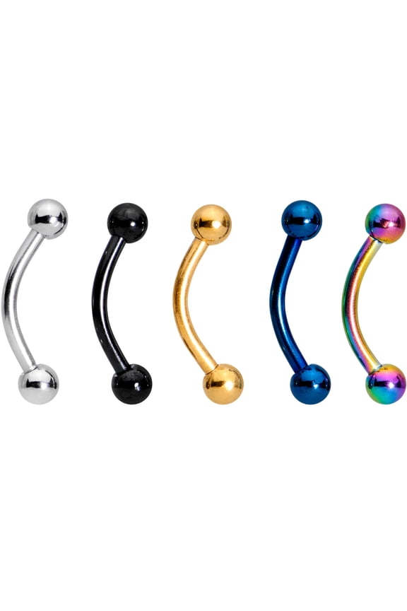 Anodized Titanium Steel Color Multi Curved Eyebrow Ring Set of 5 16 Gauge 5/16"
