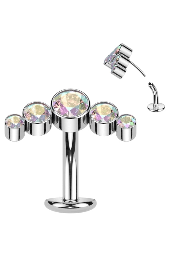 Aurora Cubic Zirconia Gem Titanium Curve Threadless Floating Belly Ring for Women