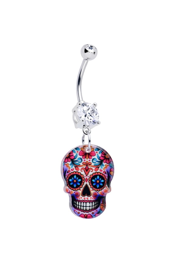 Belly Ring Happy Sugar Skull Belly Button Ring Surgical Steel