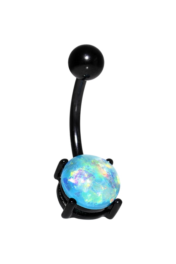 Black Anodized Steel Iridescent Blue Accent Belly Button Ring