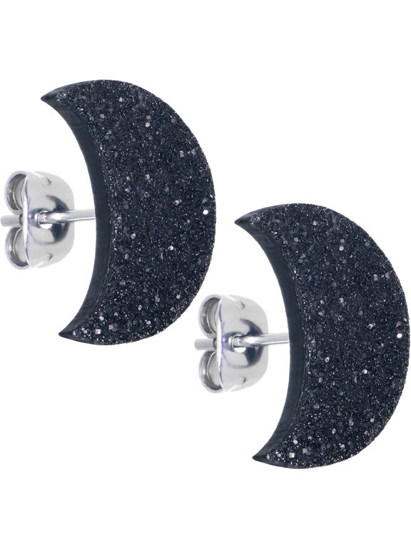 Black Clesestial Glitter Crescent Moon Stud Earrings