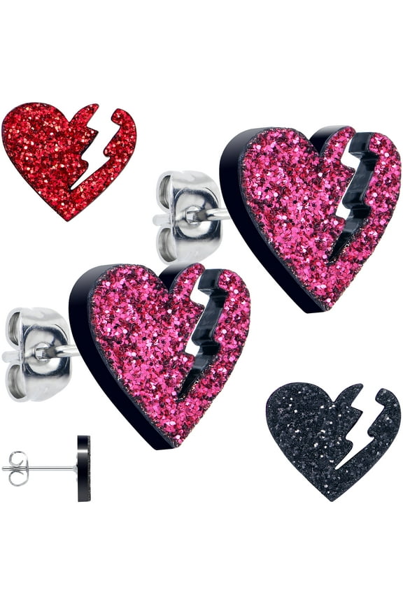 Glitter Heartbreaker Broken Heart Stud Earrings Acrylic for Women