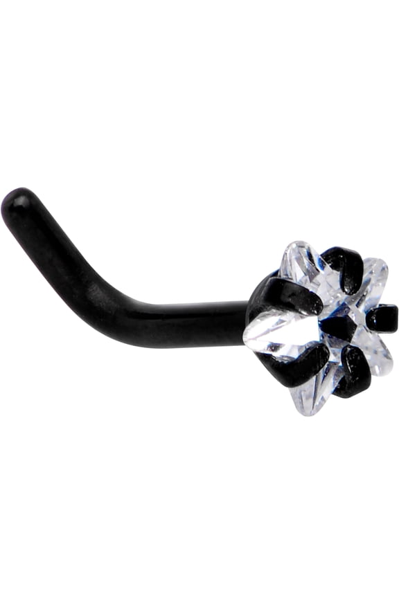 Black IP Steel 3mm Clear Star Accent L-Shape Nose Ring 18 Gauge 1/4"