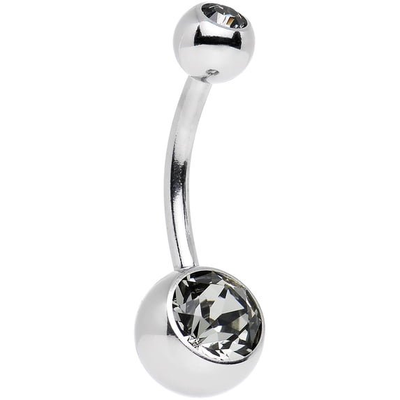Body Candy Black Misted Double Crystal Belly Ring Stainless Steel
