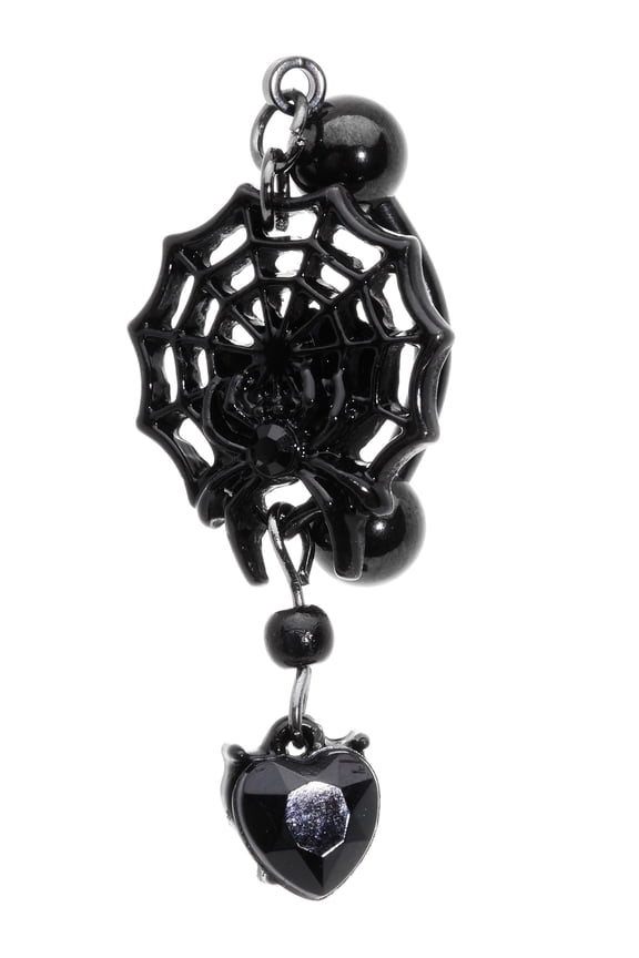 Black Plated Steel Navel Ring Piercing Black Heart Spiderweb Reversible Dangle Belly Button Ring