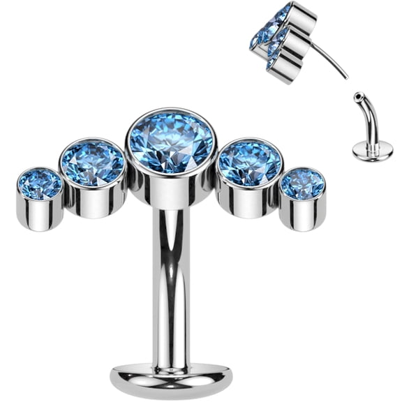 Body Candy Blue Cubic Zirconia Gem Titanium Curve Threadless Floating Belly Ring for Women
