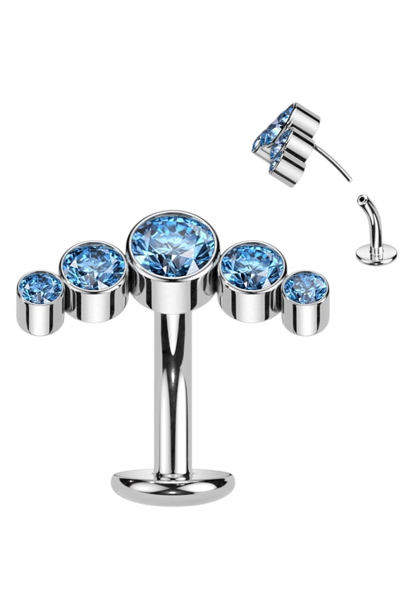 Blue Cubic Zirconia Gem Titanium Curve Threadless Floating Belly Ring for Women