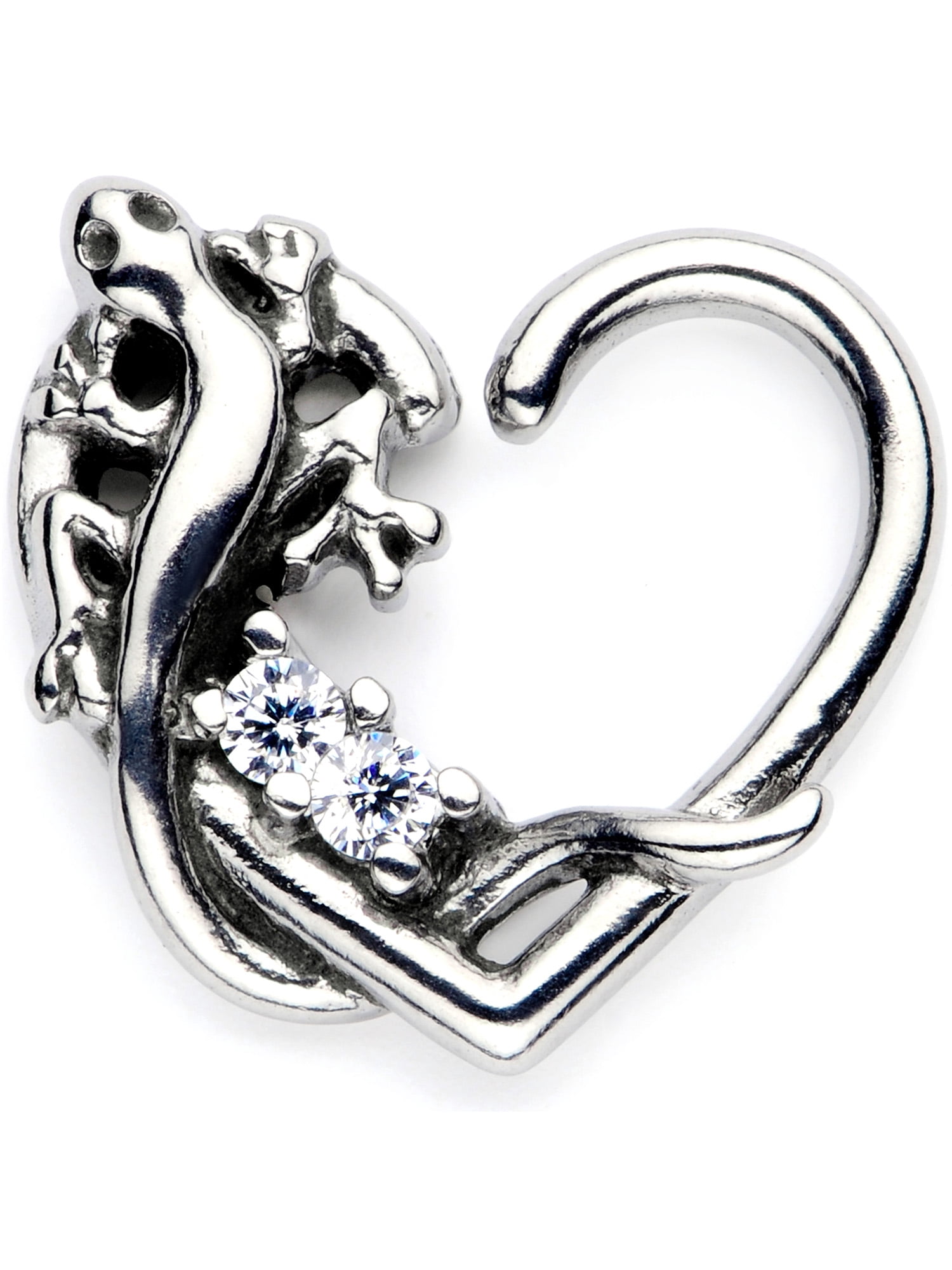 Body Candy Body Piercing Jewelry 316L Stainless Steel 16G Right Closure Daith Lizard Heart
