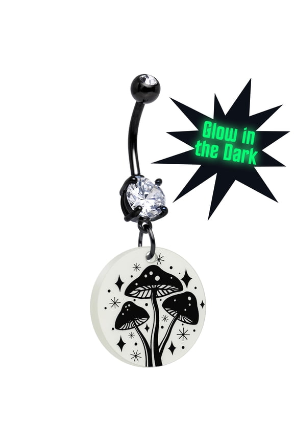 Dangle Belly Ring- 316L Stainless SteelBlack Navel Ring PiercingGlow in the Dark Mystic MushroomBelly Button Ringfor Women Men