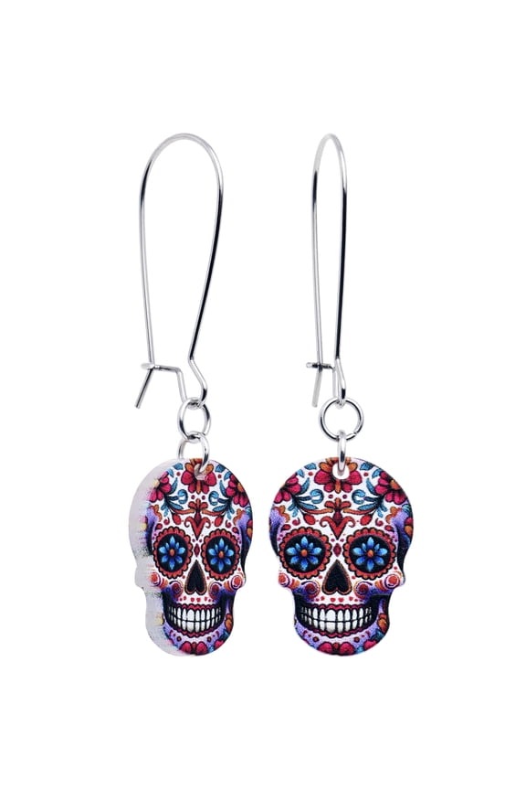 Earrings Sugar Skull Reversible Dangle Skull Earrings Stainless Steel Hypoallergenic
