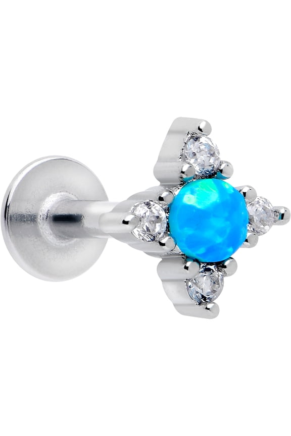 Flat Back Cartilage Earring - 16 Gauge 1/4 316L Surgical Steel Rhombus Star Synthetic Opal Labret Stud for Conch, Helix, Lip, Tragus, Monroe