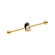 Body Candy Gold PVD Steel Clear Teal Accent Bling Bling Penguin Industrial Barbell 14 Gauge 38mm