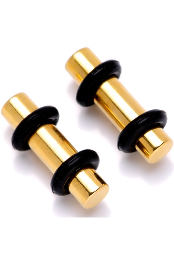 Gold Tone Anodized Titanium Steel Micro Straight Plug Set of 2 8 Gauge