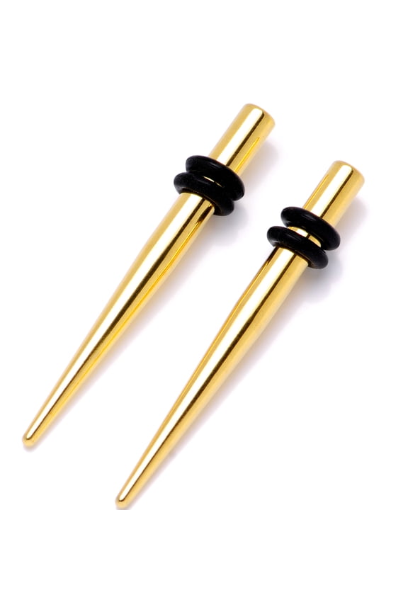 Gold Tone Anodized Titanium Steel Micro Taper Straight Plug Set of 2 8 Gauge
